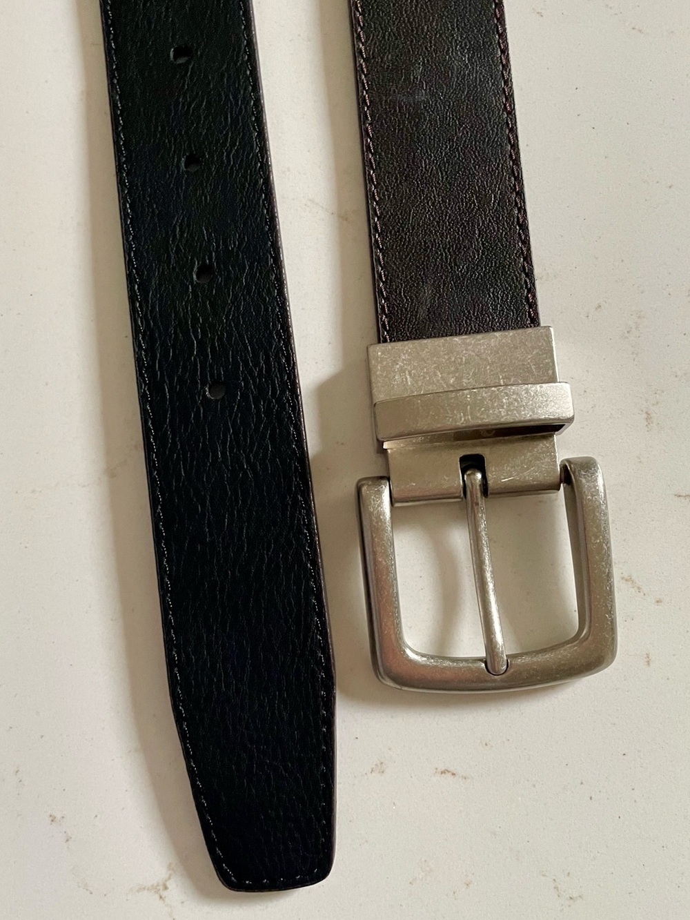 Genuine Leather Men's Brown & Black Reversible Belt with Silver Buckle - 38 - Picture 2 of 5